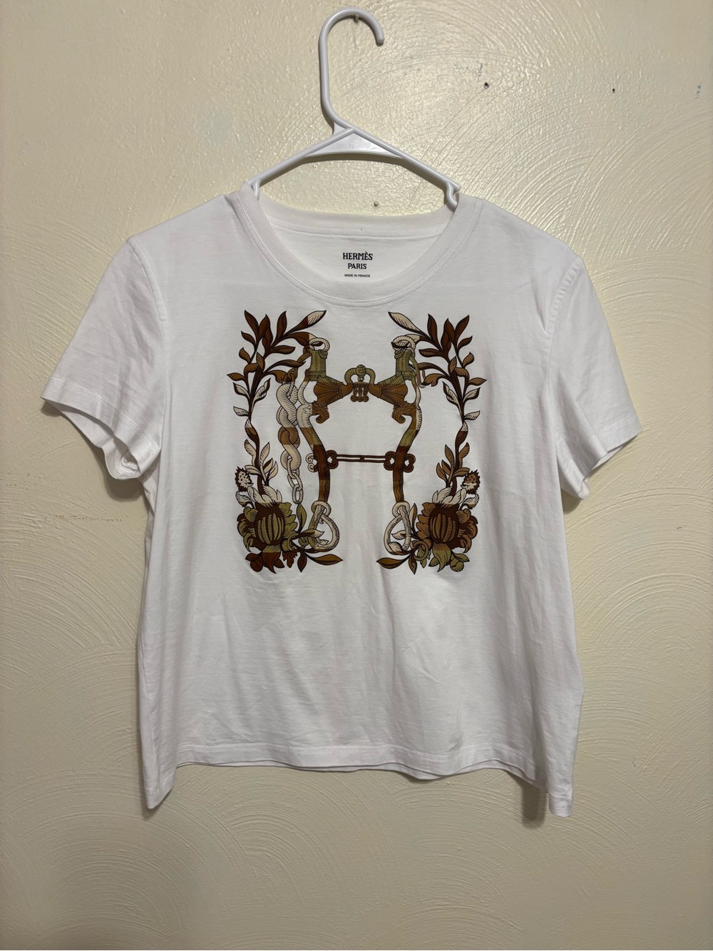 Hermès Paris Horse Bit Graphic T-Shirt White Cotton Made in France Size 42